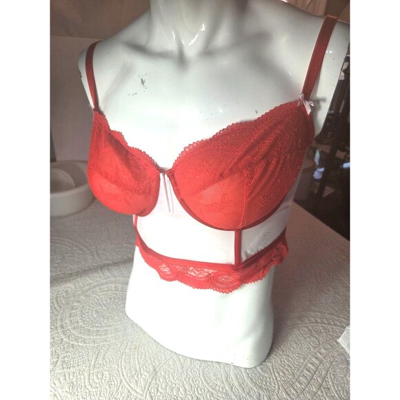 Auden Red Lace Underwire Bra*Bustier*Back Closure*Sissy*Femboy*Cosplay*XL*EUC - Picture 2 of 10